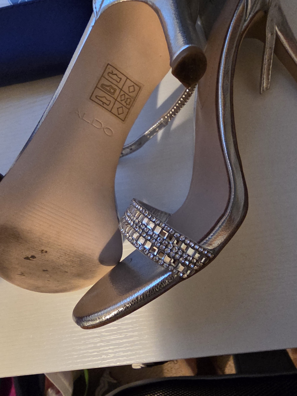 ALDO Silver Rhinestone Ankle-Strap Heels - Picture 5 of 6